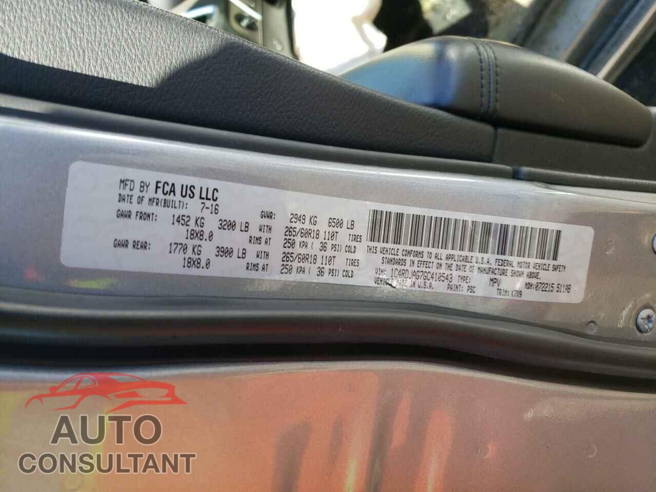 DODGE DURANGO 2016 - 1C4RDJAG7GC410543
