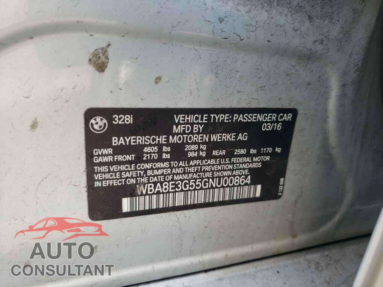 BMW 3 SERIES 2016 - WBA8E3G55GNU00864