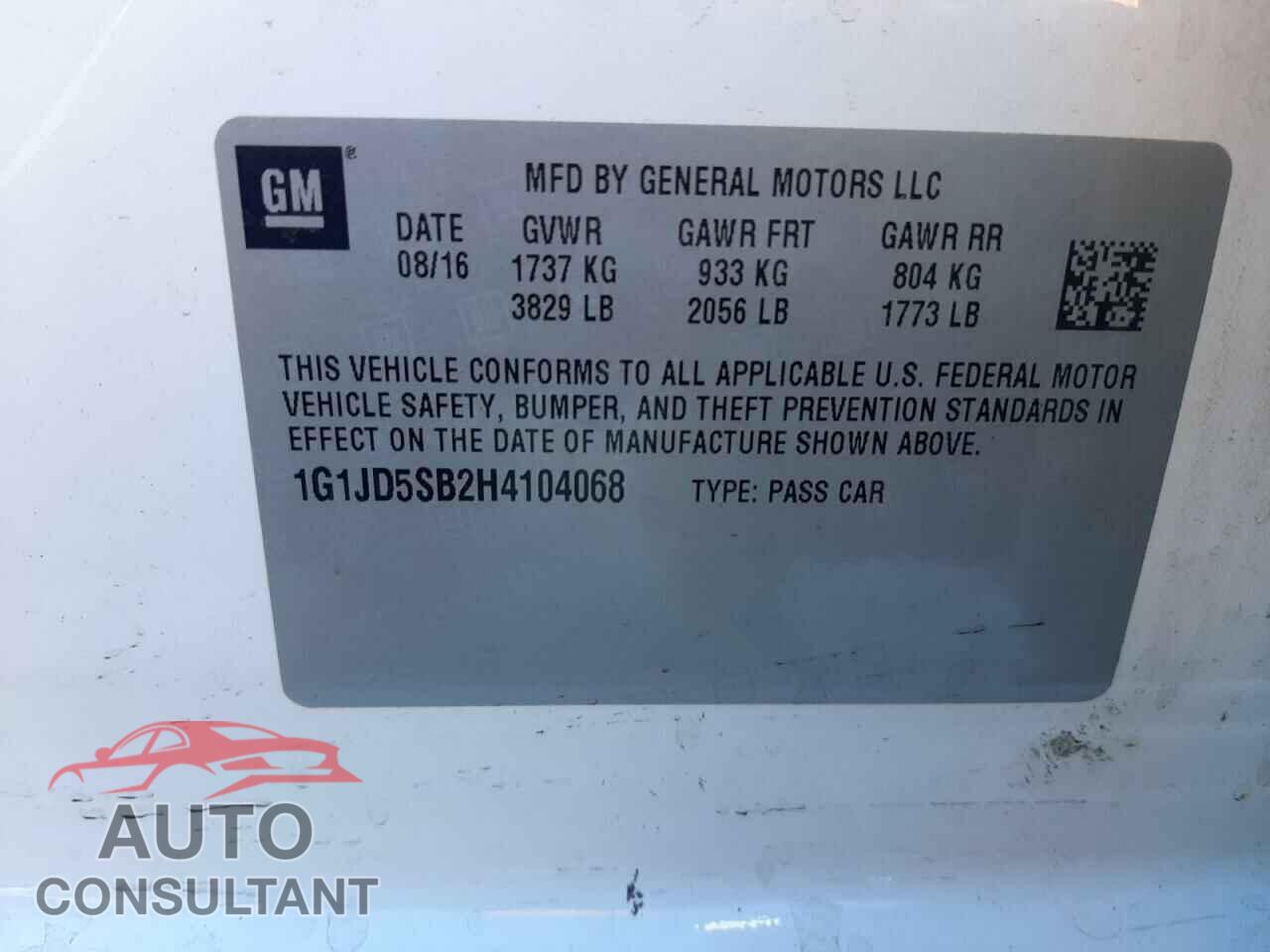 CHEVROLET SONIC 2017 - 19XFC2F80LE006662