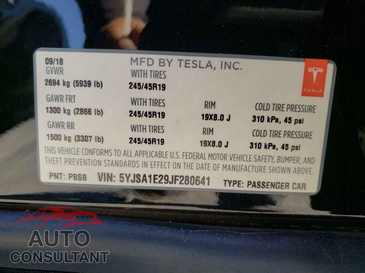 TESLA MODEL S 2018 - 5YJSA1E29JF280641