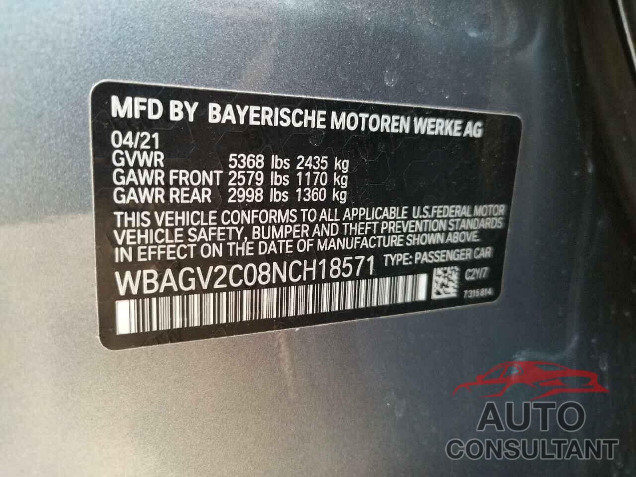 BMW 8 SERIES 2022 - WBAGV2C08NCH18571