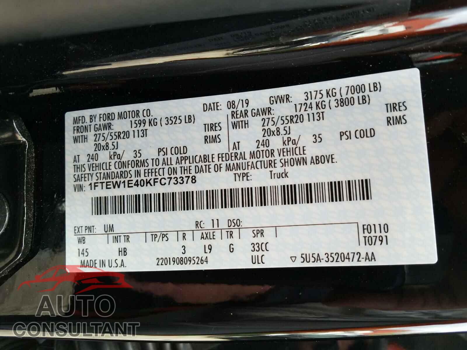 FORD F150 2019 - 1FTEW1E40KFC73378