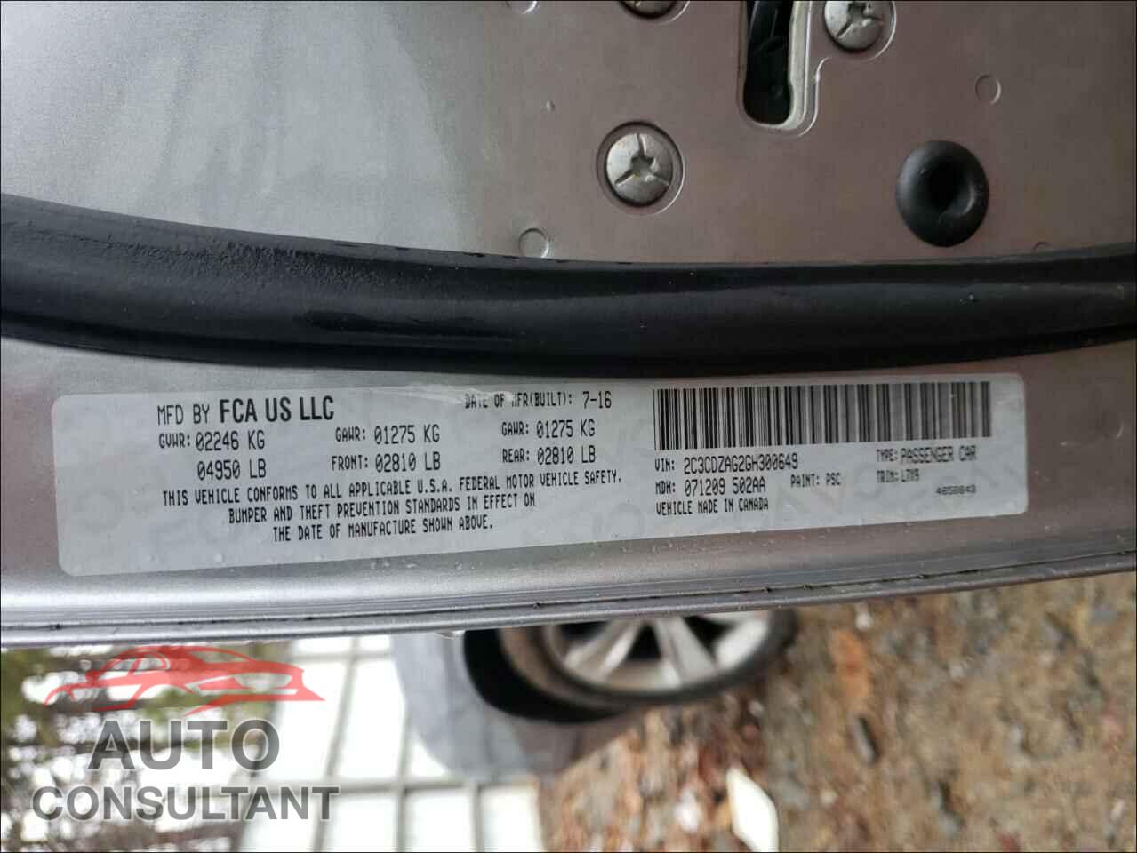 DODGE CHALLENGER 2016 - 2C3CDZAG2GH300649