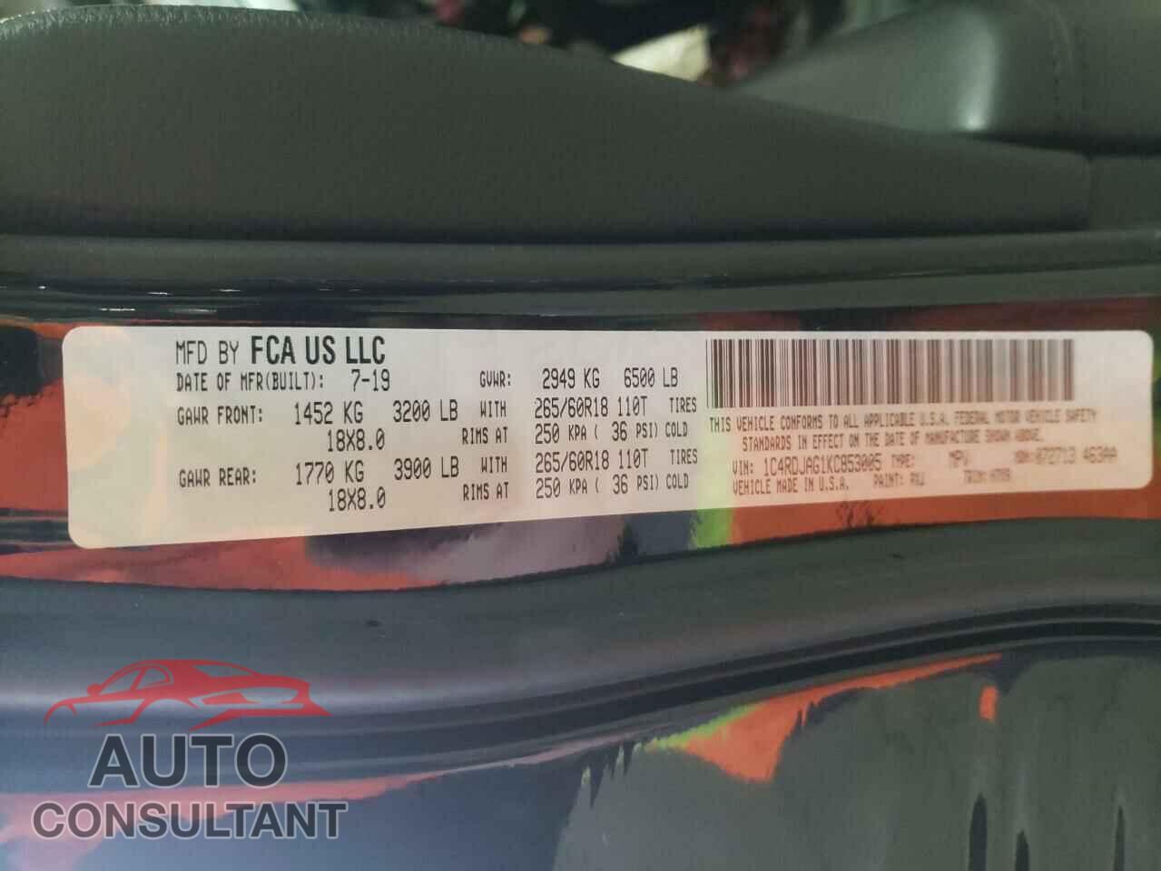 DODGE DURANGO 2019 - 1C4RDJAG1KC853005