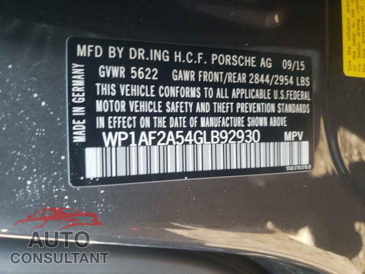 PORSCHE MACAN 2016 - WP1AF2A54GLB92930