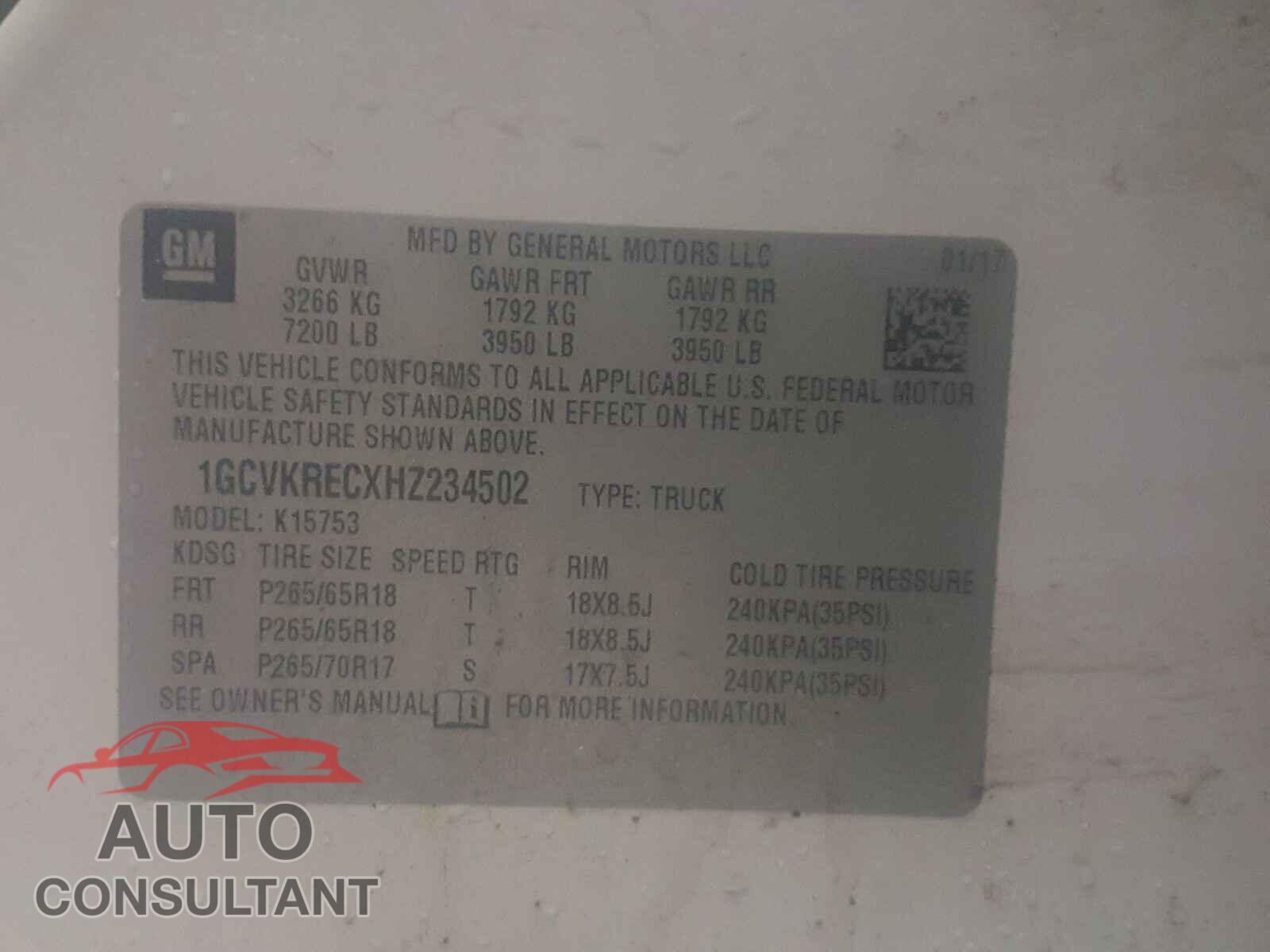 CHEVROLET SILVERADO 2017 - 1GCVKRECXHZ234502