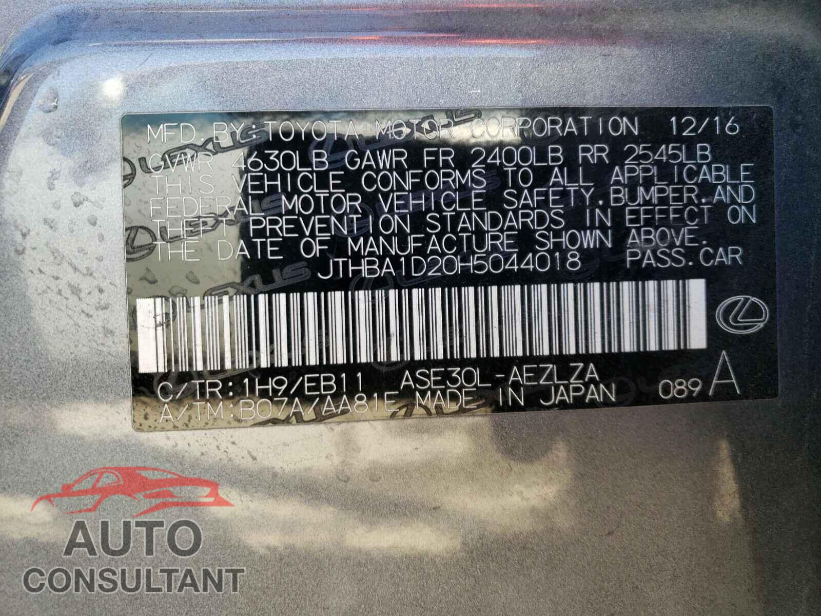 LEXUS IS 2017 - JTHBA1D20H5044018