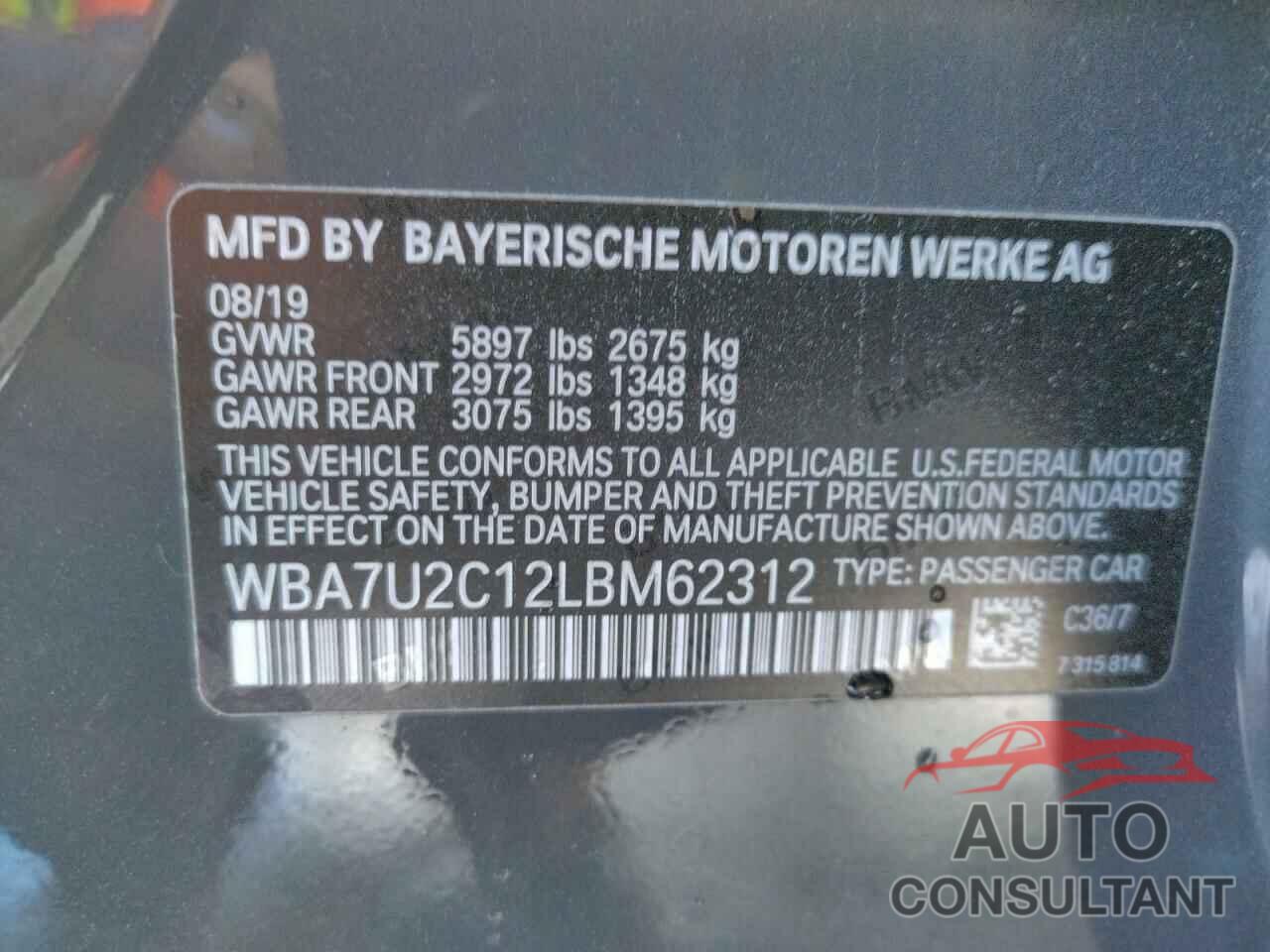BMW 7 SERIES 2020 - WBA7U2C12LBM62312
