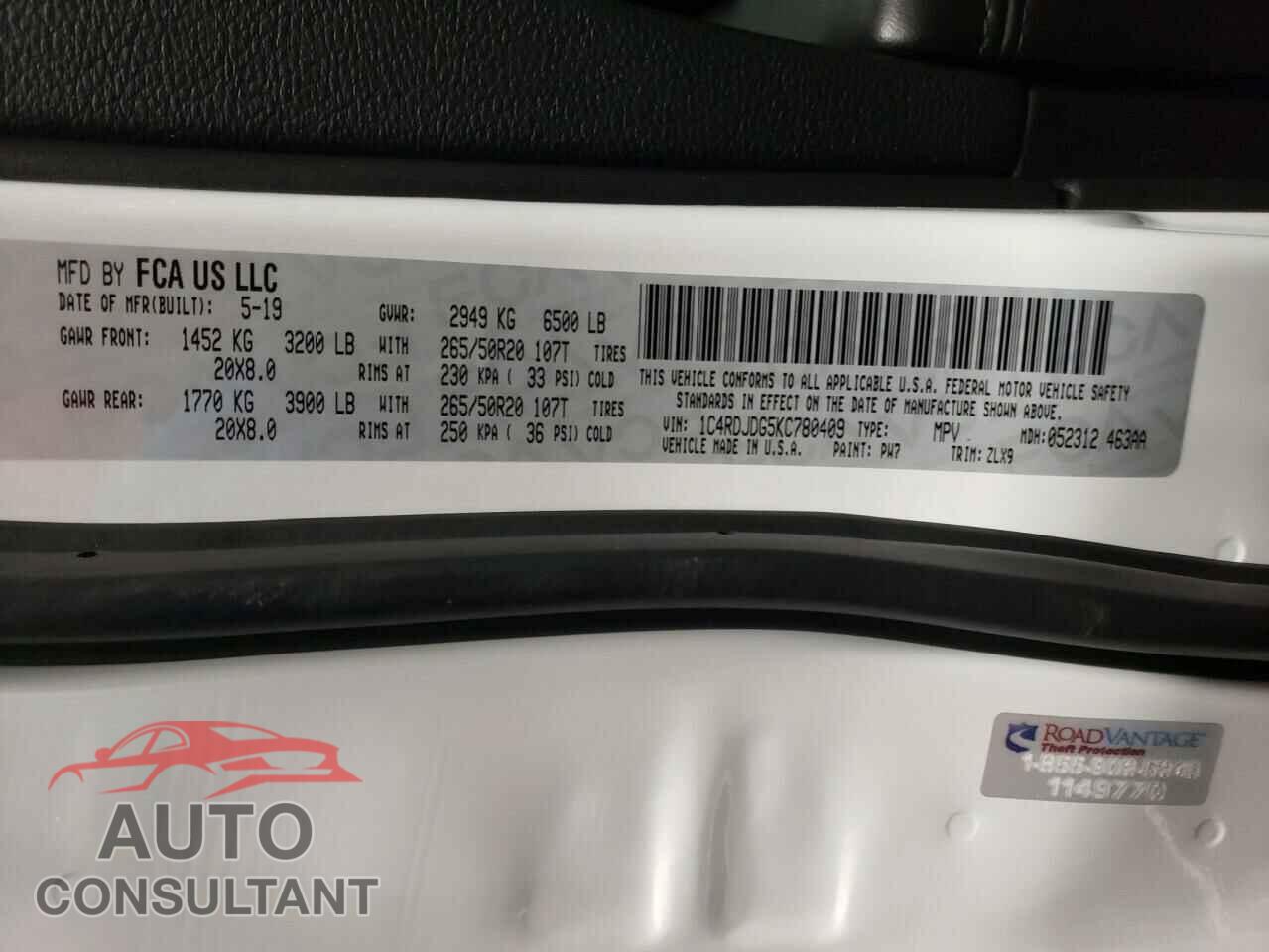 DODGE DURANGO 2019 - 1C4RDJDG5KC780409