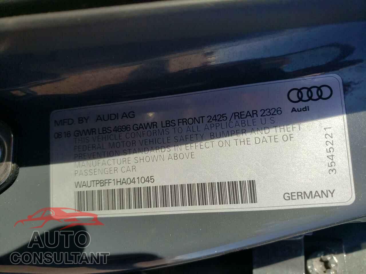 AUDI A3 2017 - WAUTPBFF1HA041045