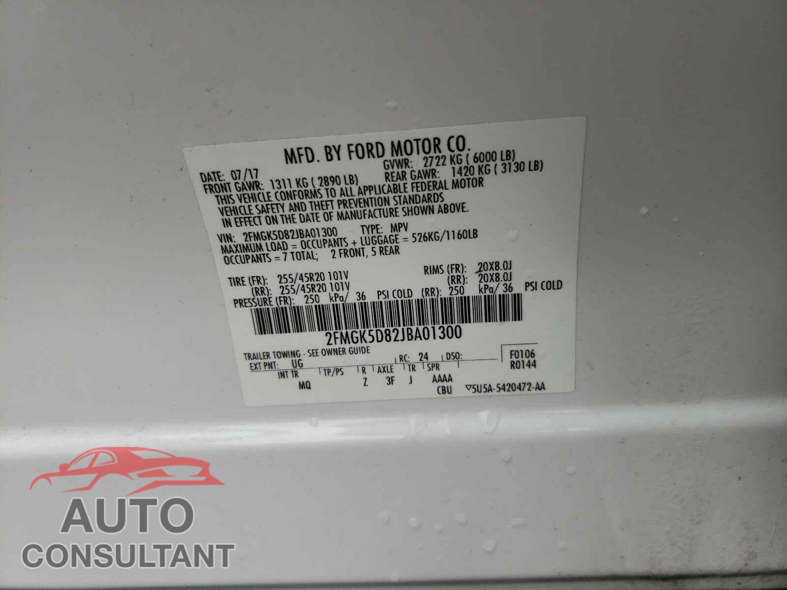 FORD FLEX 2018 - 2FMGK5D82JBA01300