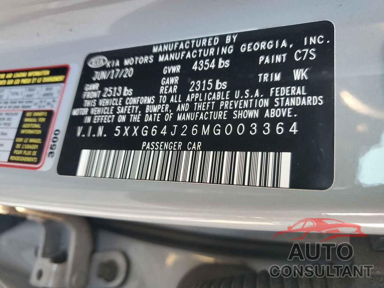 KIA K5 2021 - 5XXG64J26MG003364