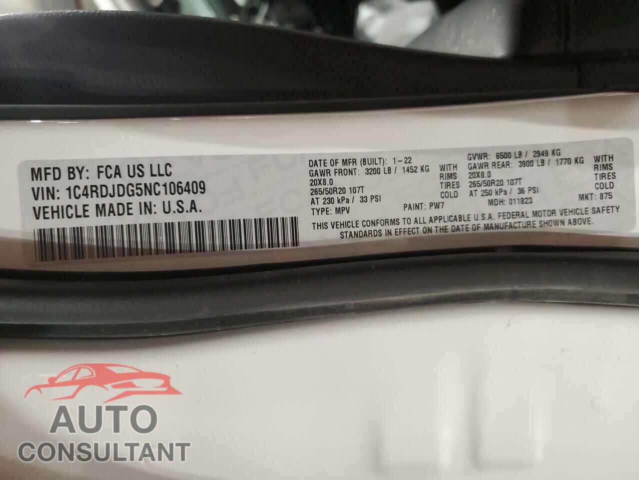 DODGE DURANGO 2022 - 1C4RDJDG5NC106409