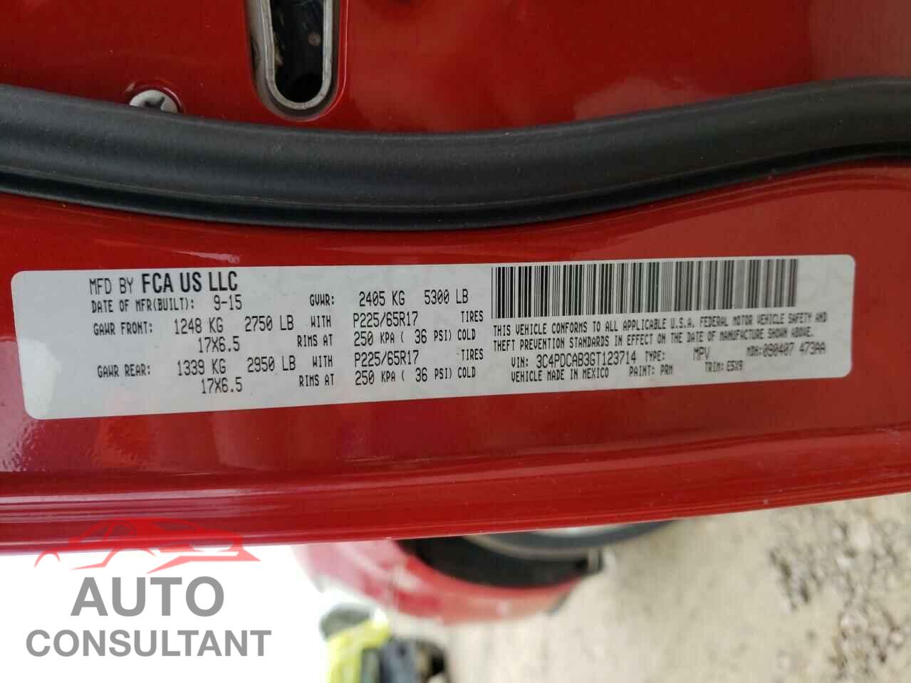 DODGE JOURNEY 2016 - 3C4PDCAB3GT123714