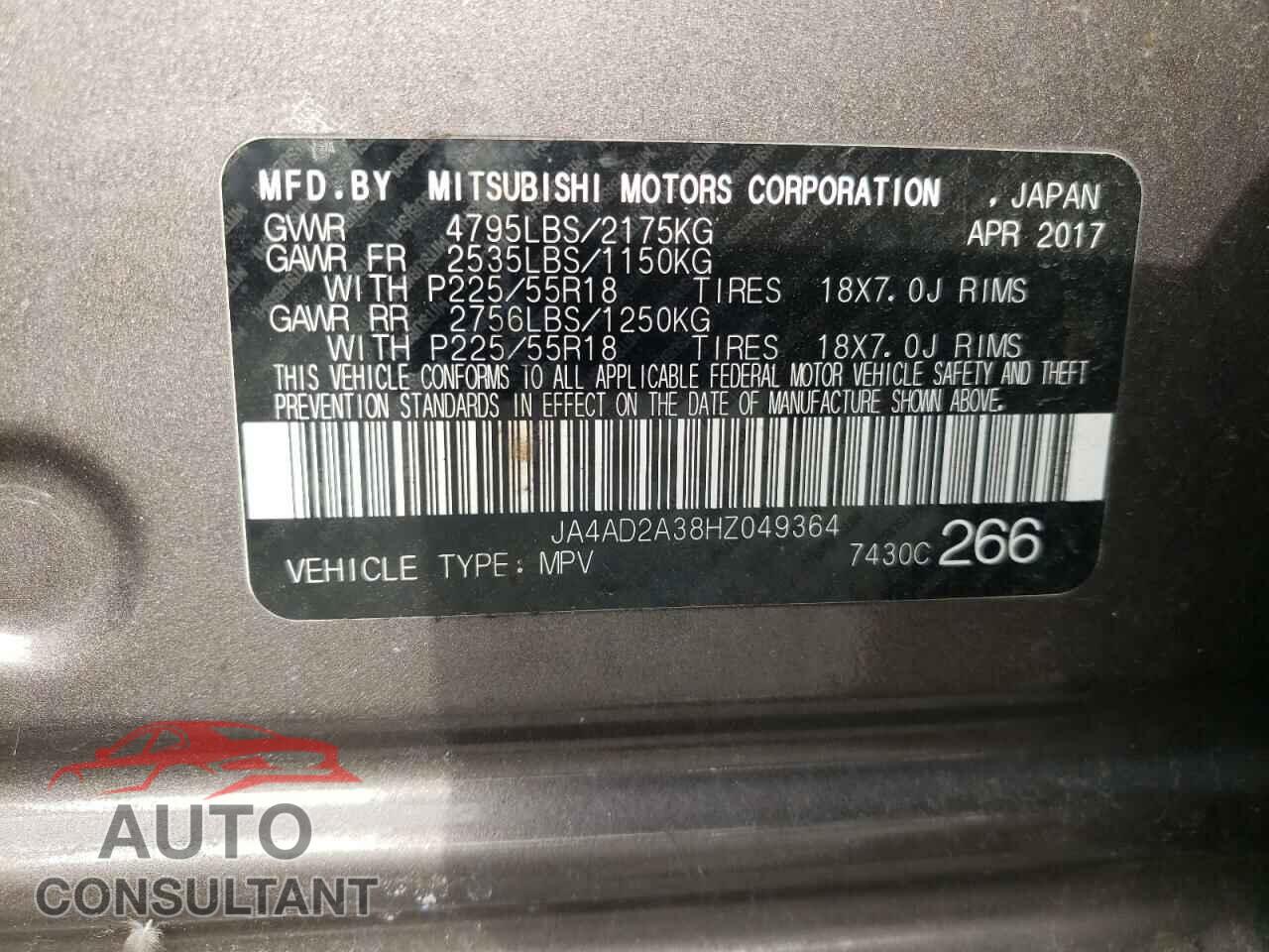 MITSUBISHI OUTLANDER 2017 - JA4AD2A38HZ049364