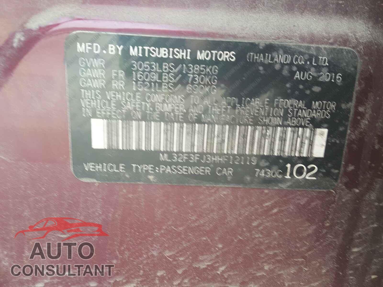 MITSUBISHI MIRAGE 2017 - ML32F3FJ3HHF12119