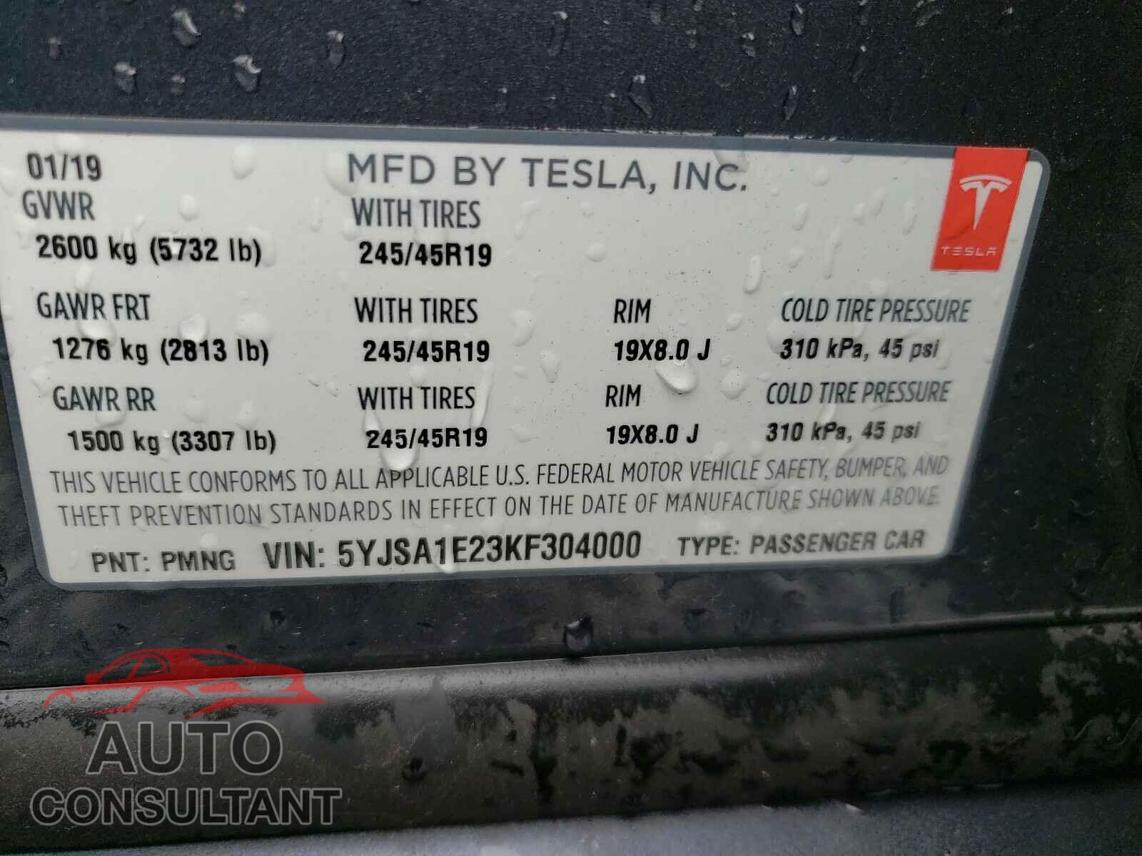 TESLA MODEL S 2019 - 5YJSA1E23KF304000
