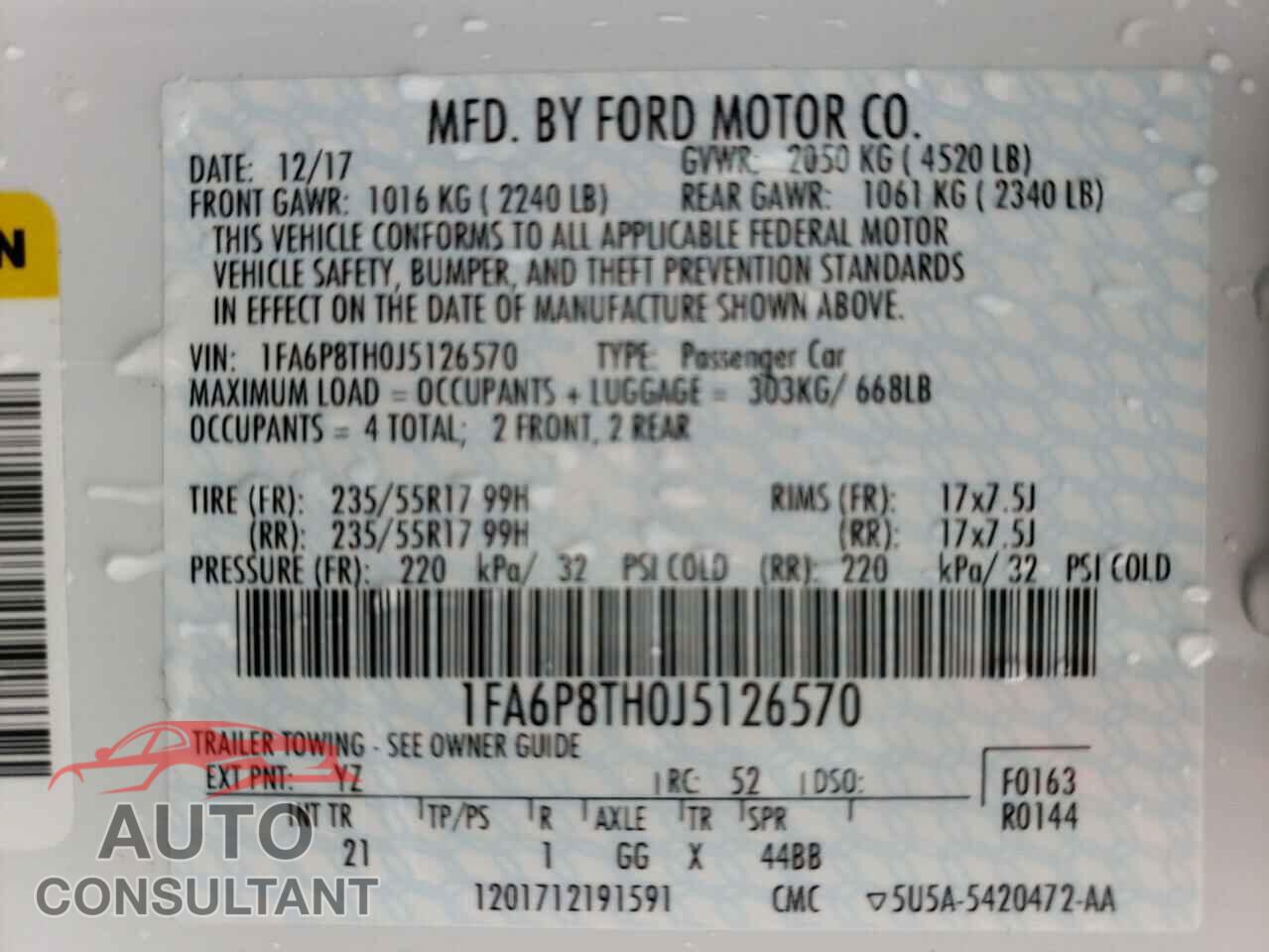 FORD MUSTANG 2018 - 1FA6P8TH0J5126570