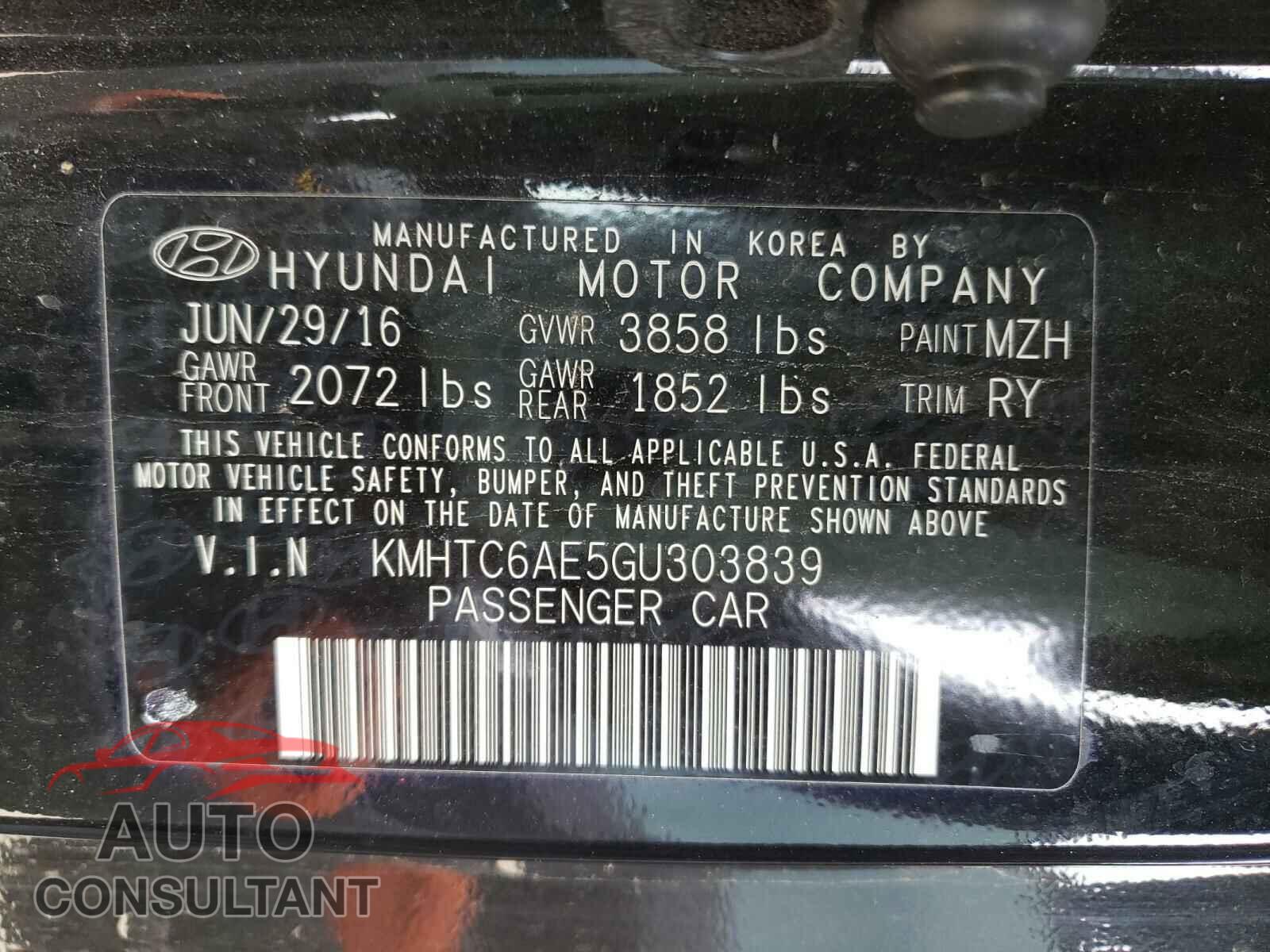 HYUNDAI VELOSTER 2016 - KMHTC6AE5GU303839