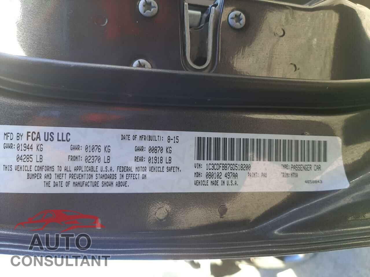 DODGE DART 2016 - 1C3CDFBB7GD518200