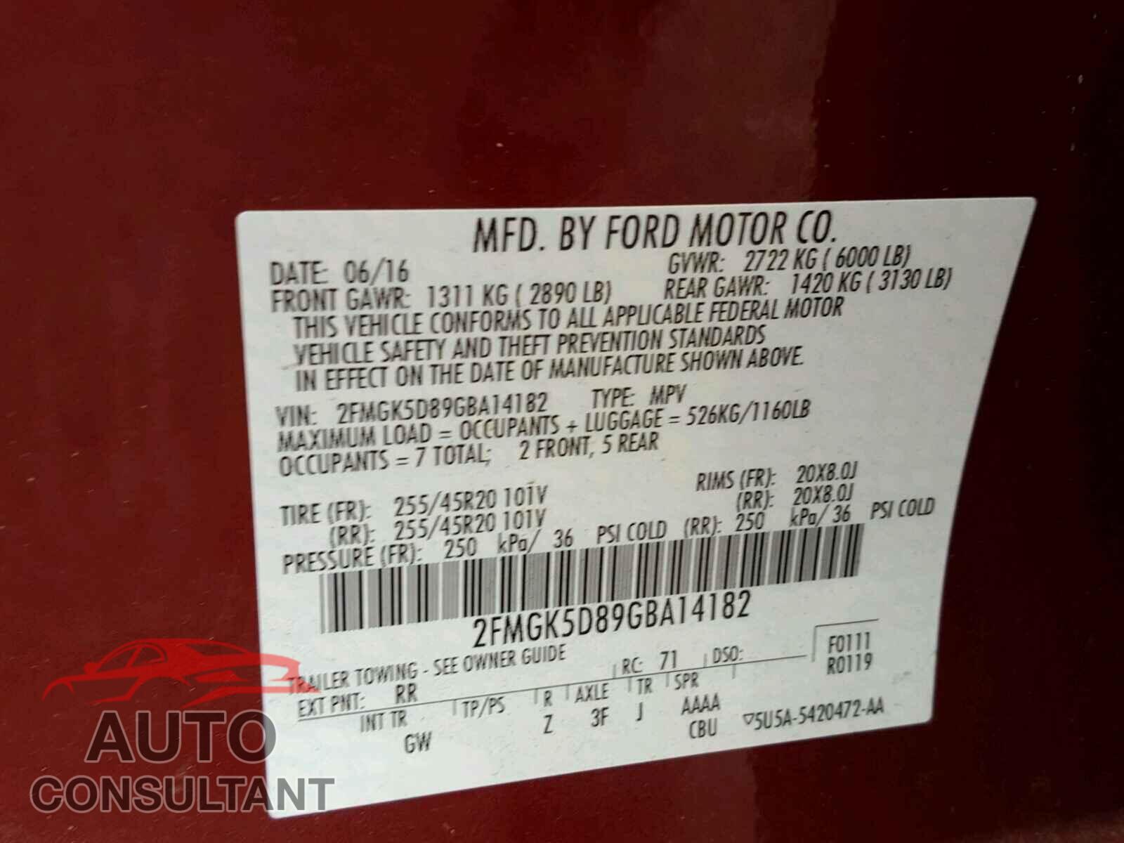 FORD FLEX 2016 - 2FMGK5D89GBA14182