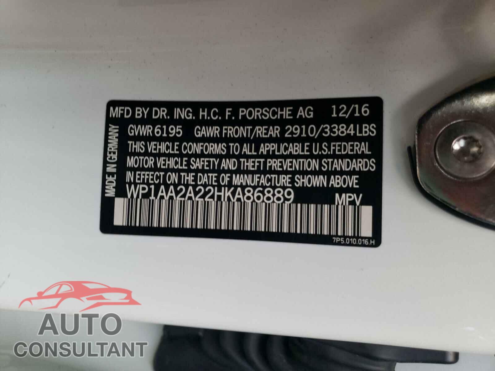 PORSCHE CAYENNE 2017 - WP1AA2A22HKA86889