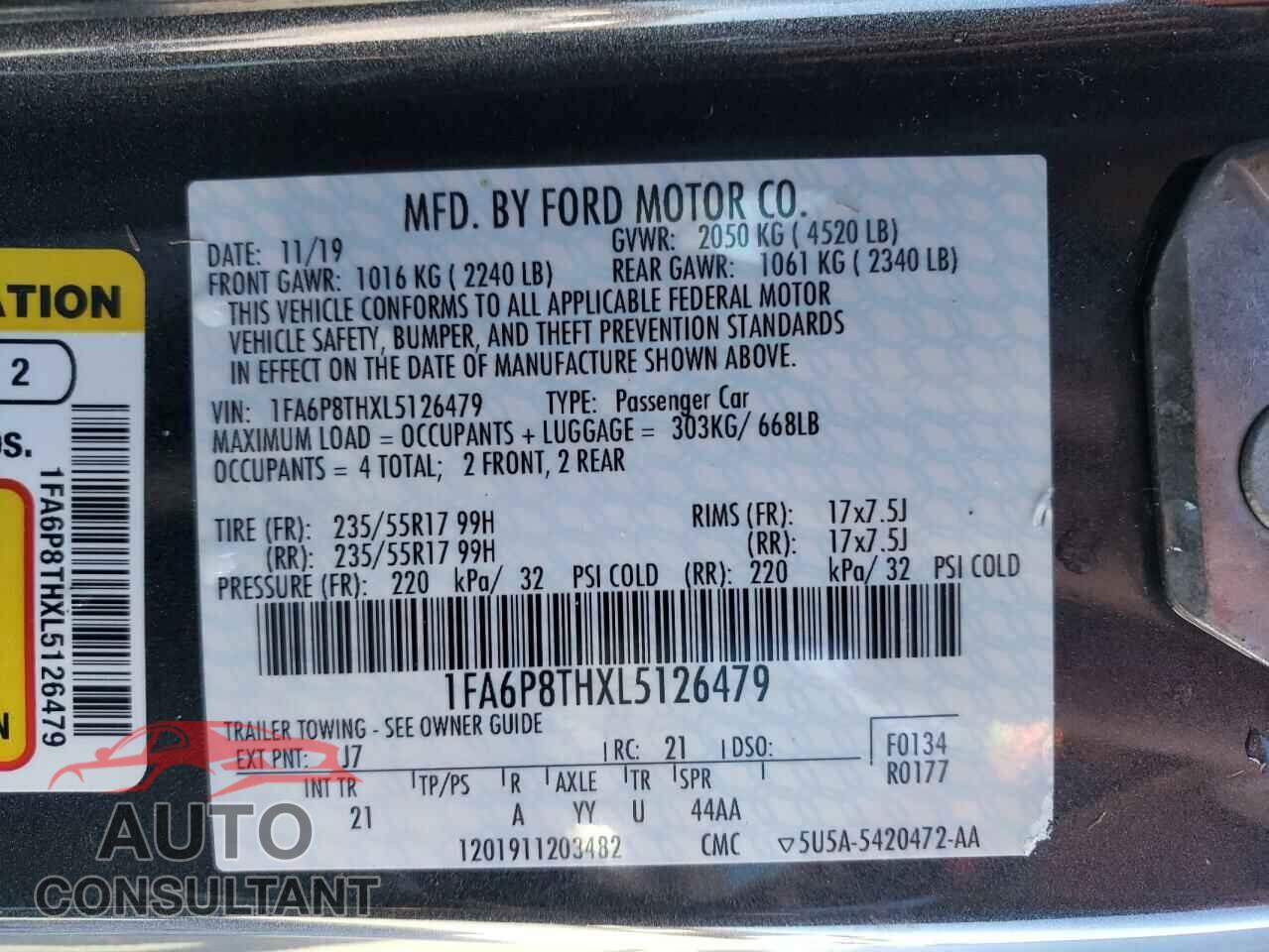 FORD MUSTANG 2020 - 1FA6P8THXL5126479