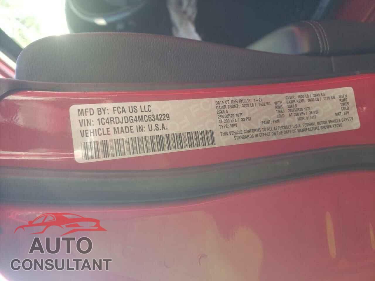 DODGE DURANGO 2021 - 1C4RDJDG4MC634229