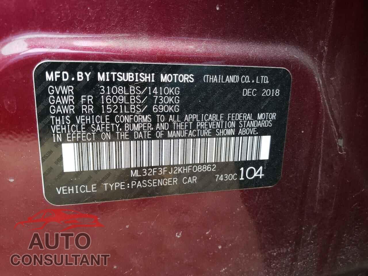 MITSUBISHI MIRAGE 2019 - ML32F3FJ2KHF08862