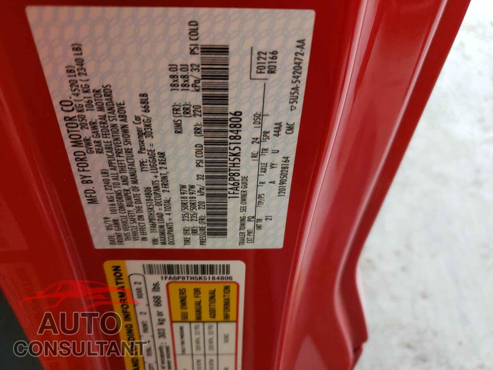 FORD MUSTANG 2019 - 1FA6P8TH5K5184806