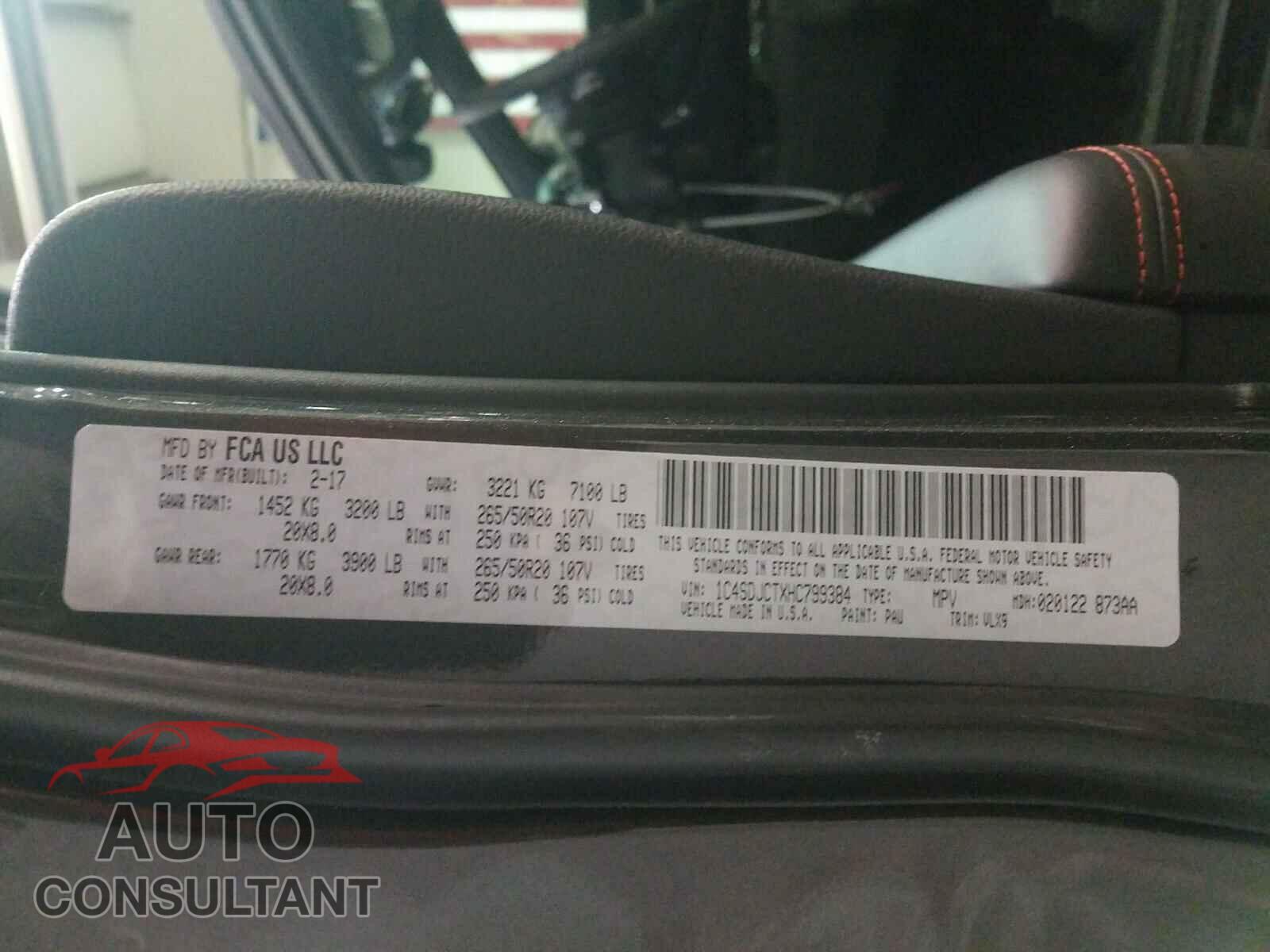 DODGE DURANGO 2017 - 1C4SDJCTXHC799384