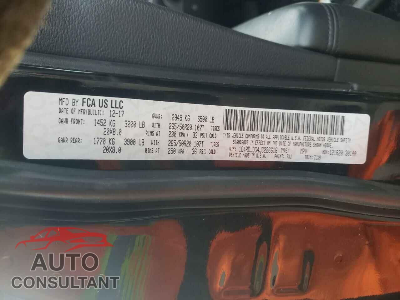 DODGE DURANGO 2018 - 1C4RDJDG4JC226616