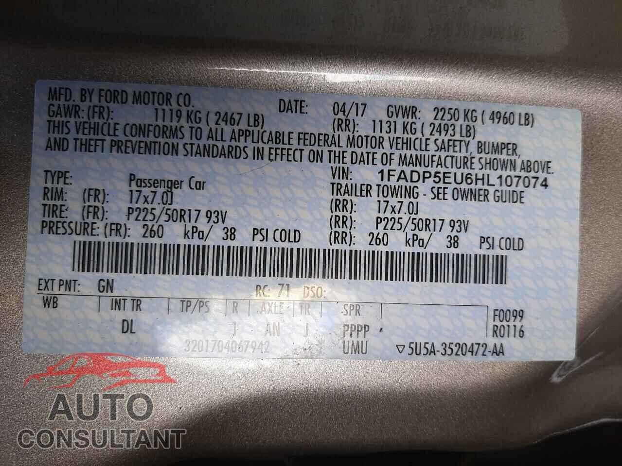 FORD CMAX 2017 - 1FADP5EU6HL107074