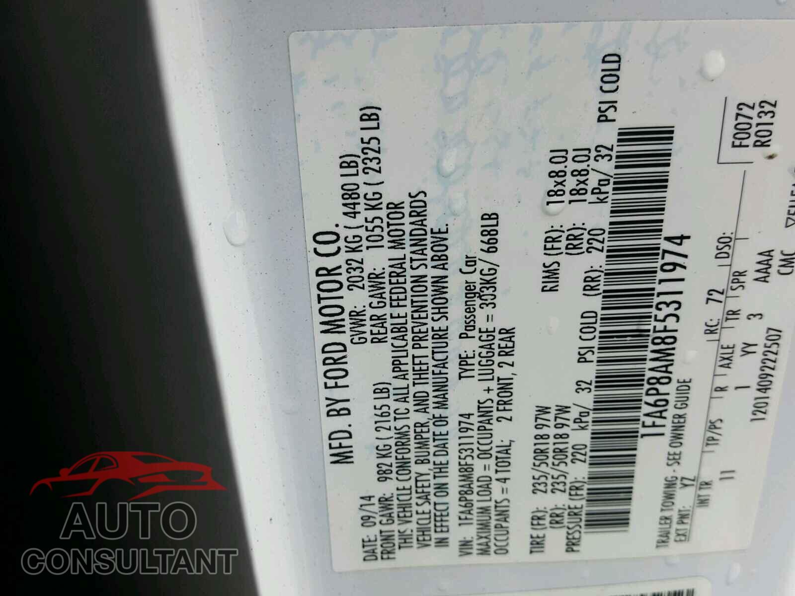 FORD MUSTANG 2015 - 1FA6P8AM8F5311974