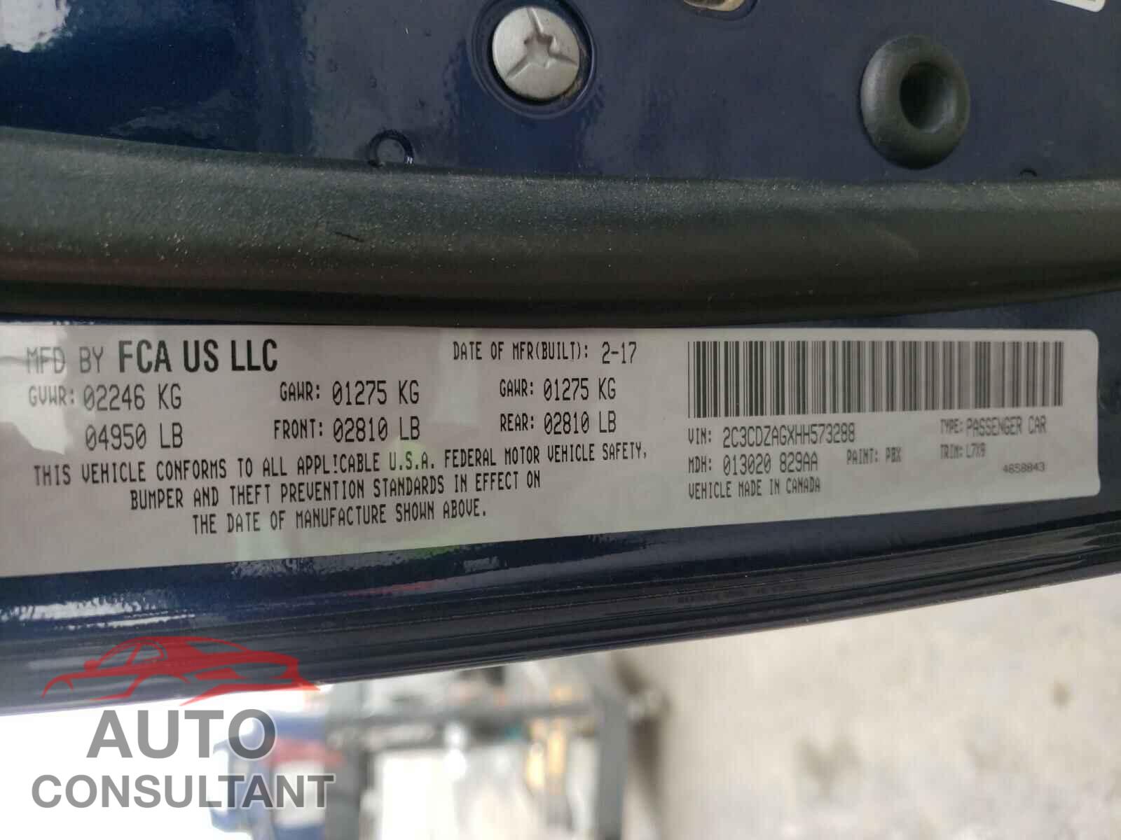 DODGE CHALLENGER 2017 - 2C3CDZAGXHH573288