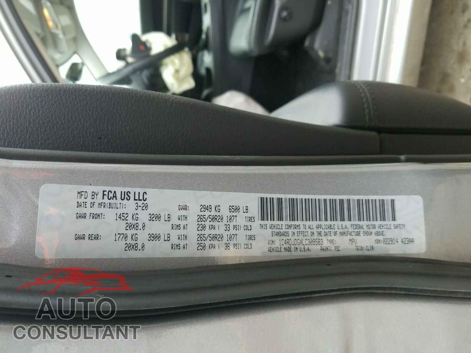 DODGE DURANGO 2020 - 1C4RDJDGXLC309583