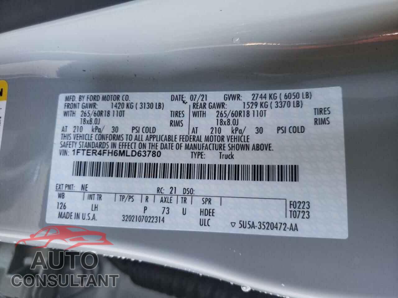 FORD RANGER 2021 - 1FTER4FH6MLD63780