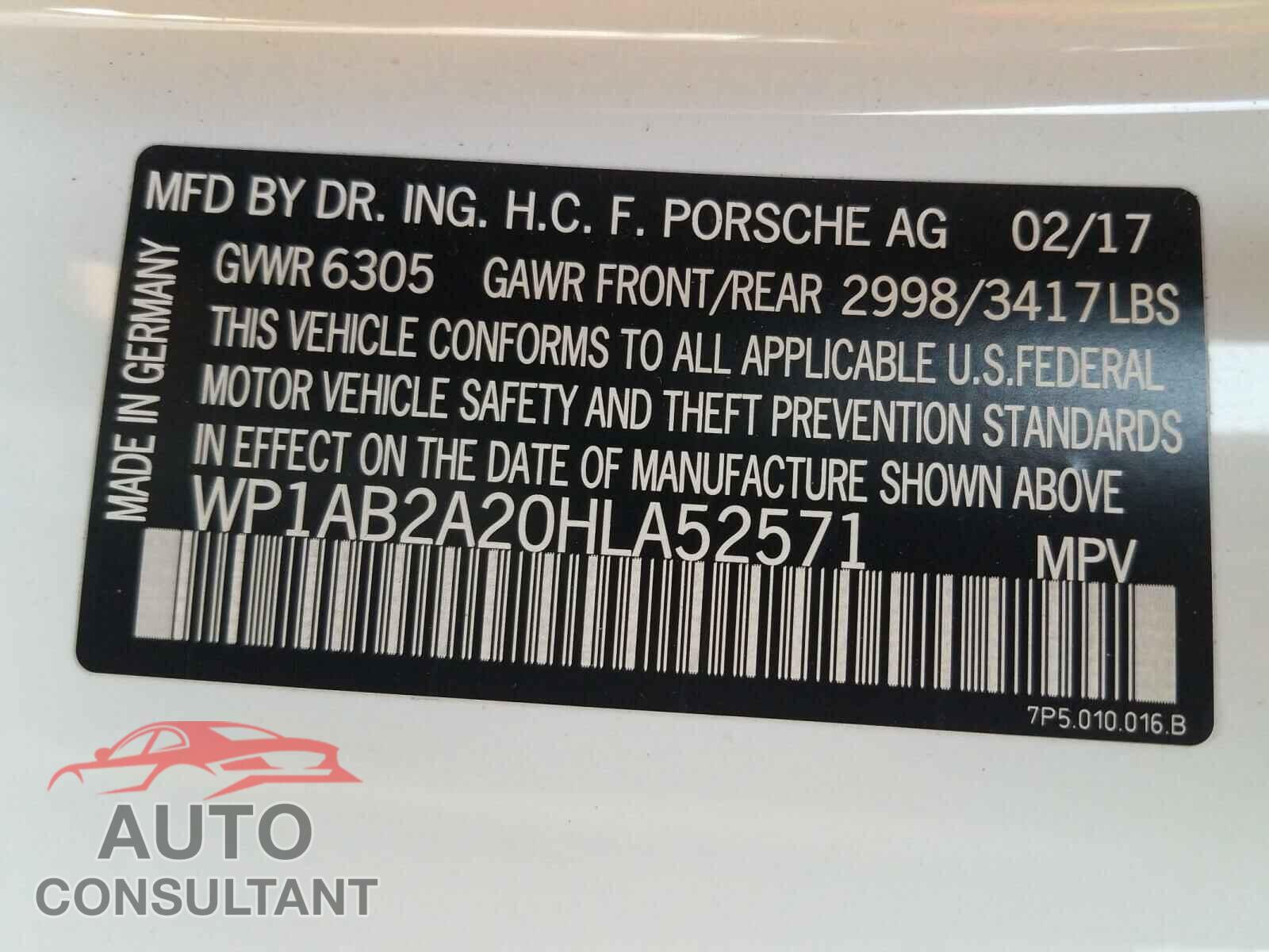 PORSCHE CAYENNE 2017 - WP1AB2A20HLA52571