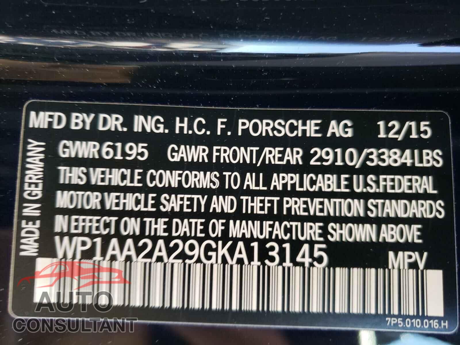 PORSCHE CAYENNE 2016 - WP1AA2A29GKA13145