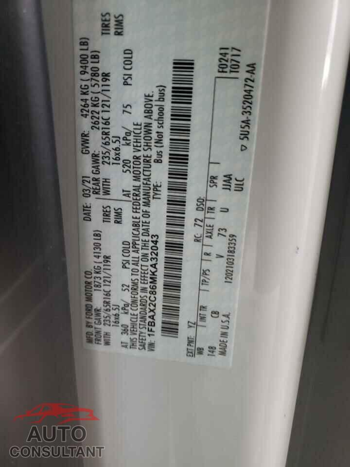 FORD TRANSIT CO 2021 - 1FBAX2C86MKA32043