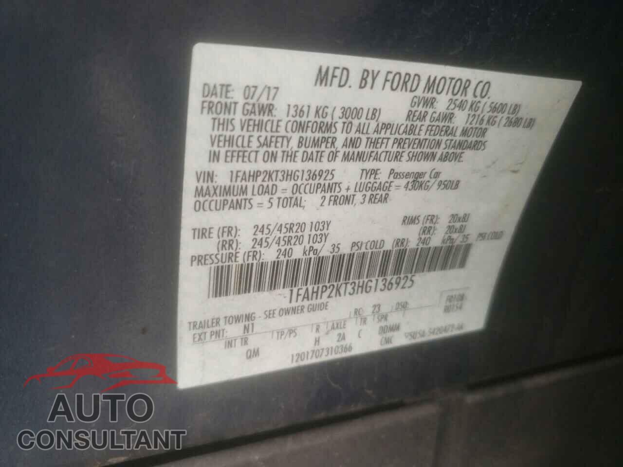 FORD TAURUS 2017 - 1FAHP2KT3HG136925