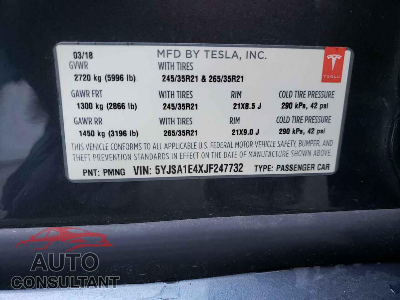 TESLA MODEL S 2018 - 5YJSA1E4XJF247732