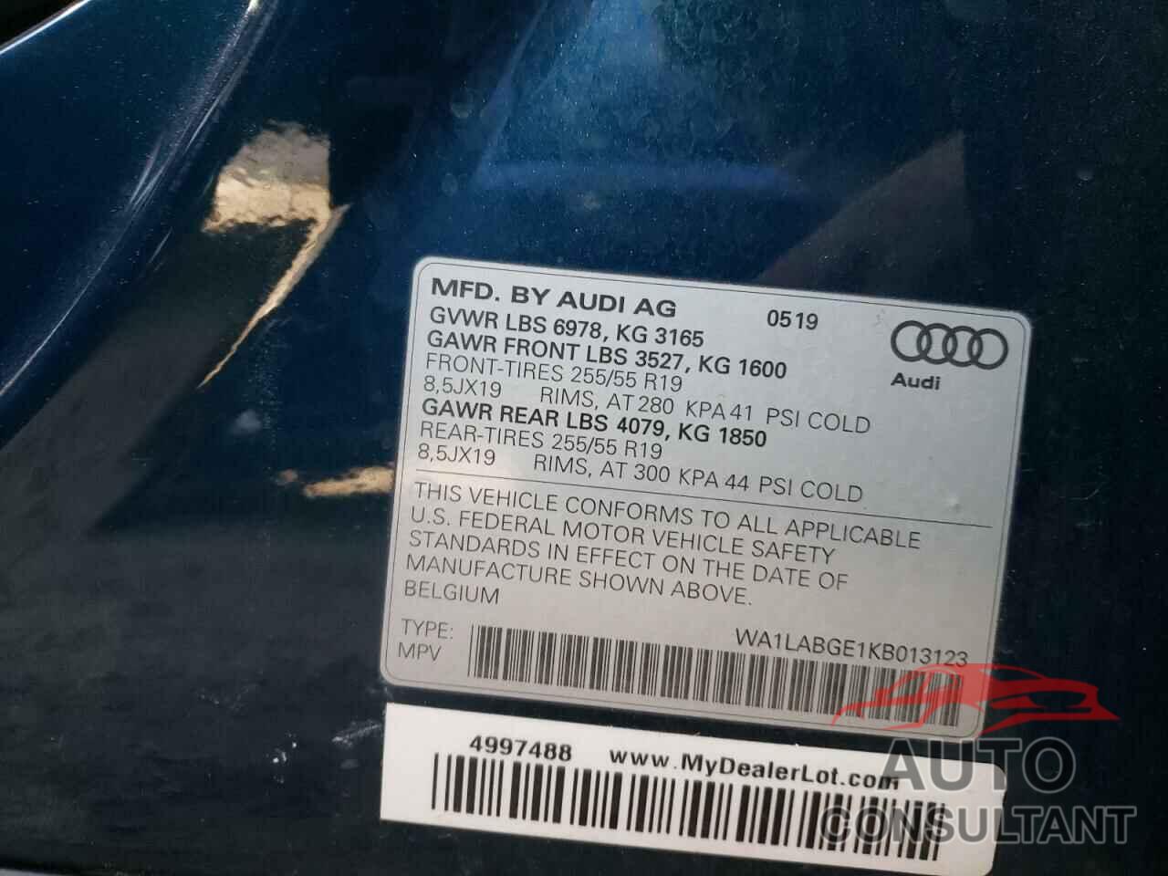 AUDI E-TRON 2019 - WA1LABGE1KB013123