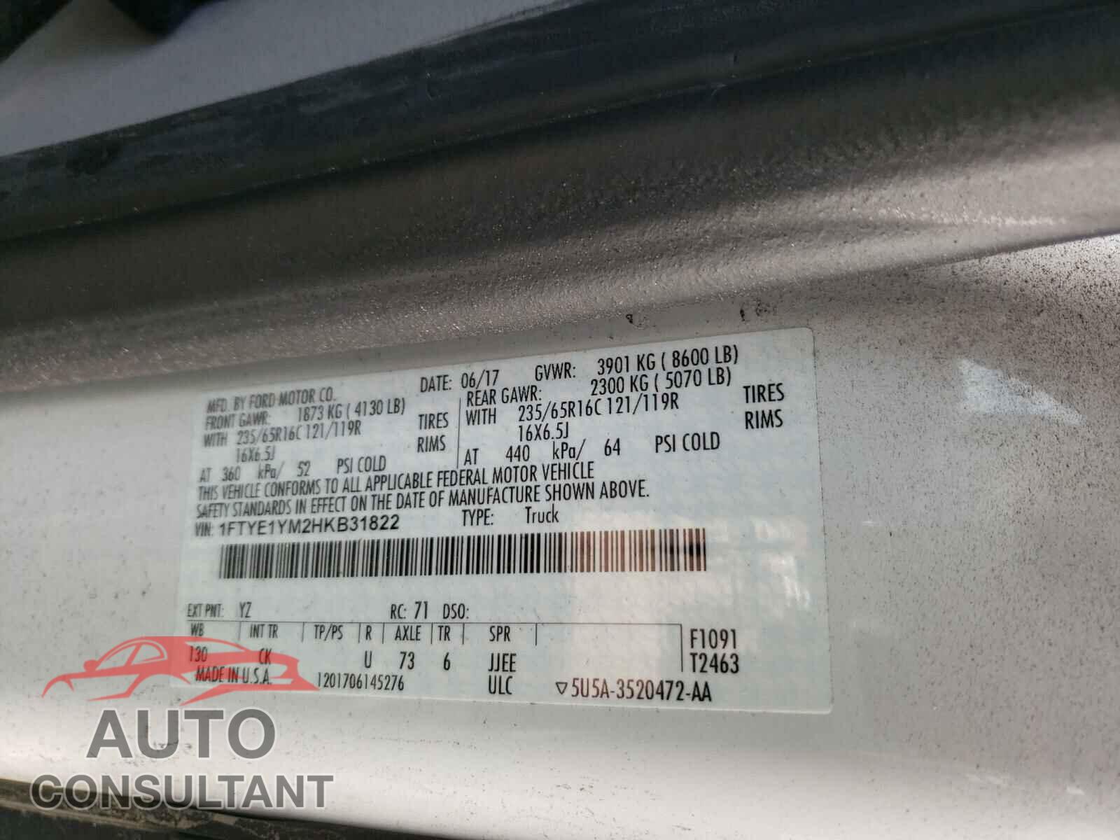 FORD TRANSIT CO 2017 - 1FTYE1YM2HKB31822