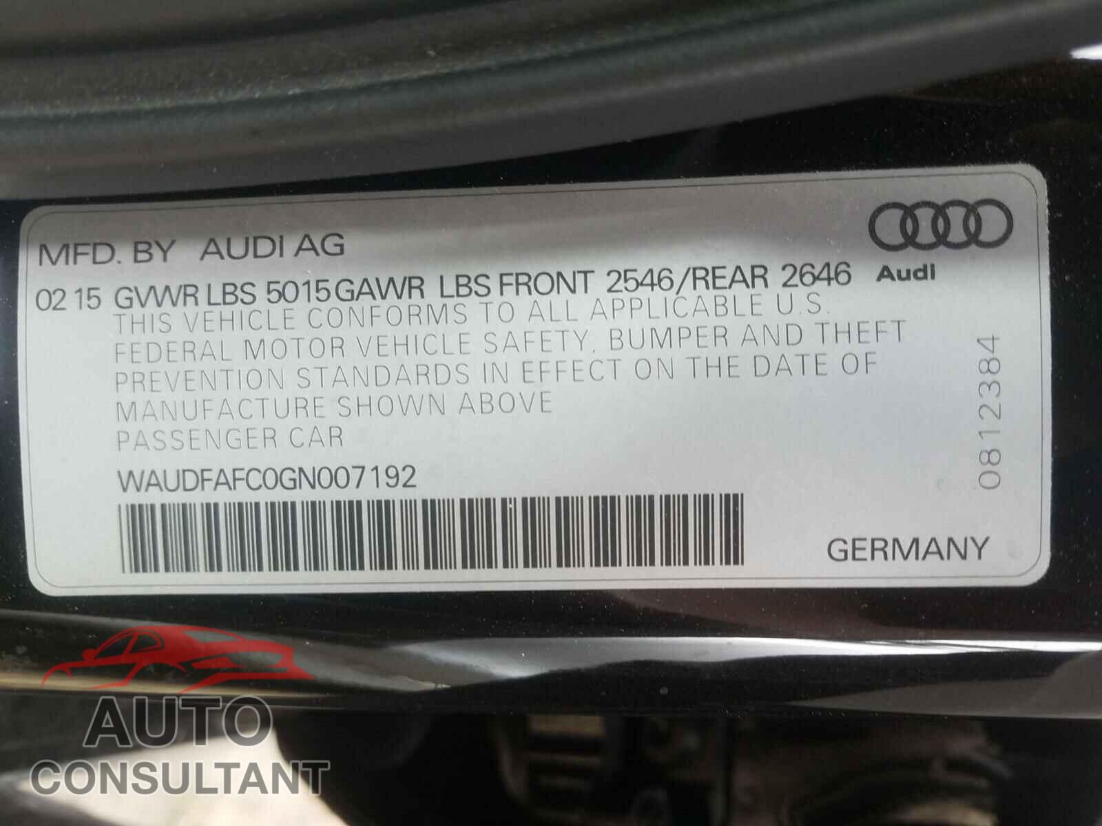 AUDI A6 2016 - WAUDFAFC0GN007192