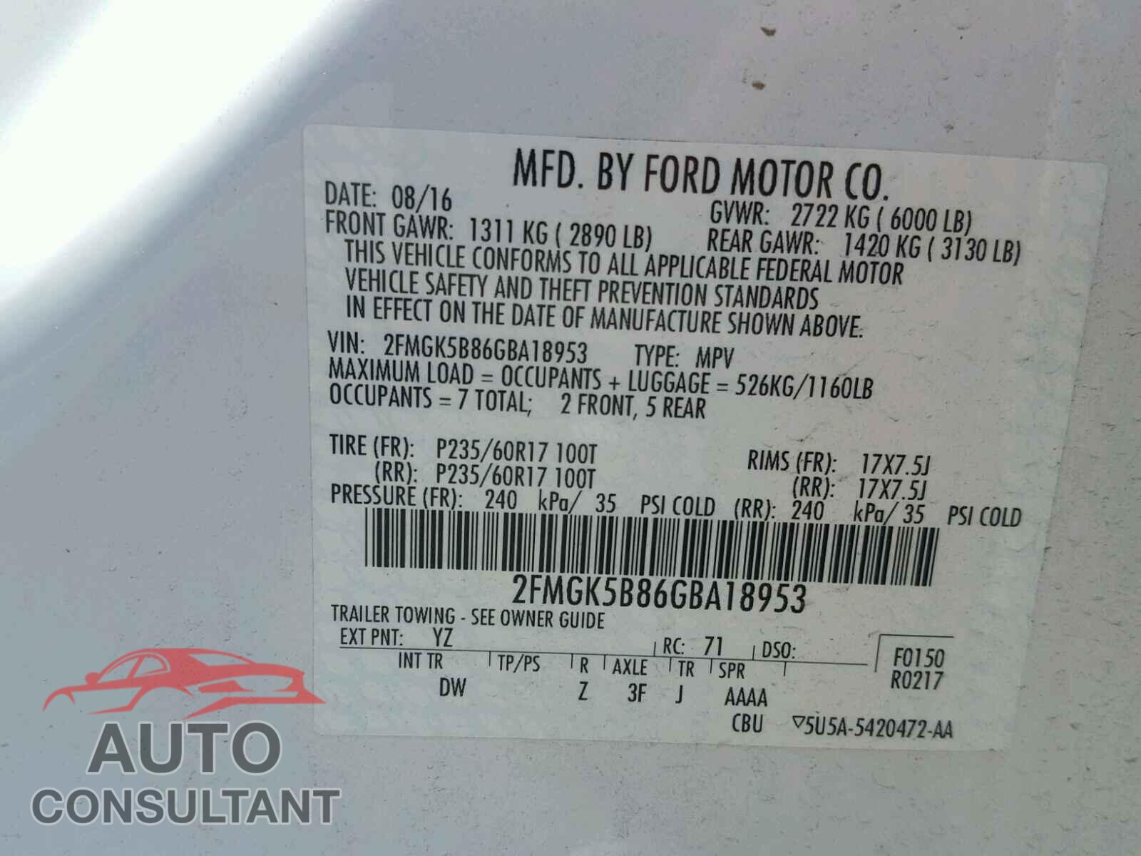 FORD FLEX 2016 - 2FMGK5B86GBA18953