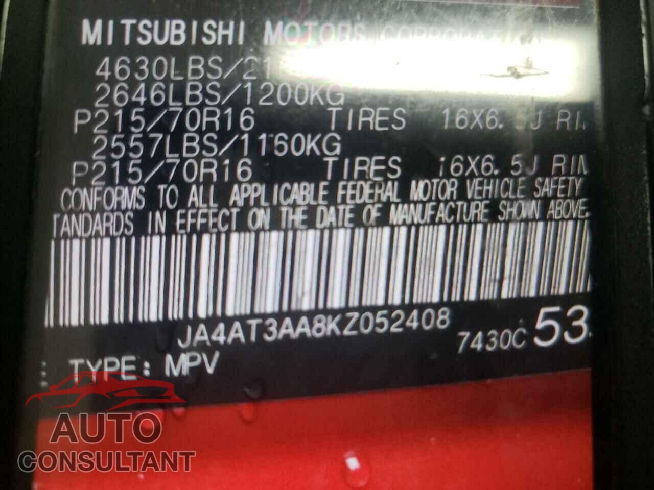 MITSUBISHI ECLIPSE 2019 - JA4AT3AA8KZ052408