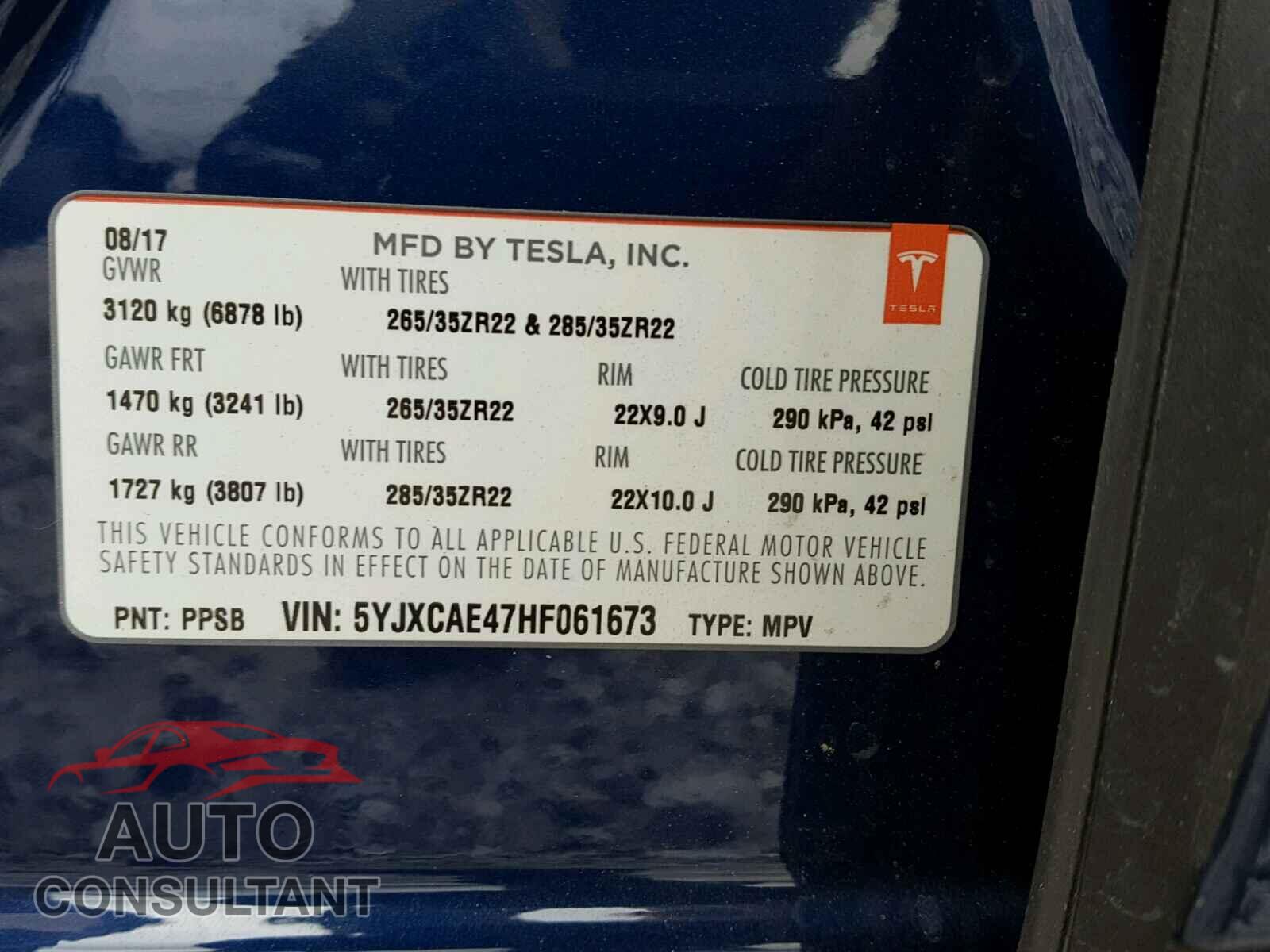 TESLA MODEL X 2017 - 5YJXCAE47HF061673