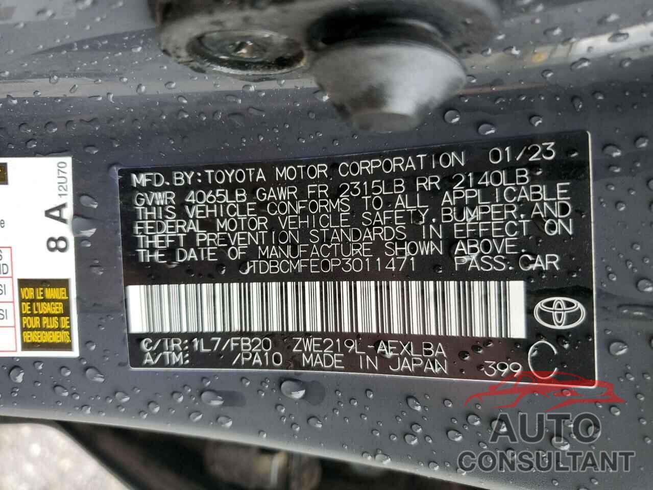 TOYOTA COROLLA 2023 - JTDBCMFE0P3011471