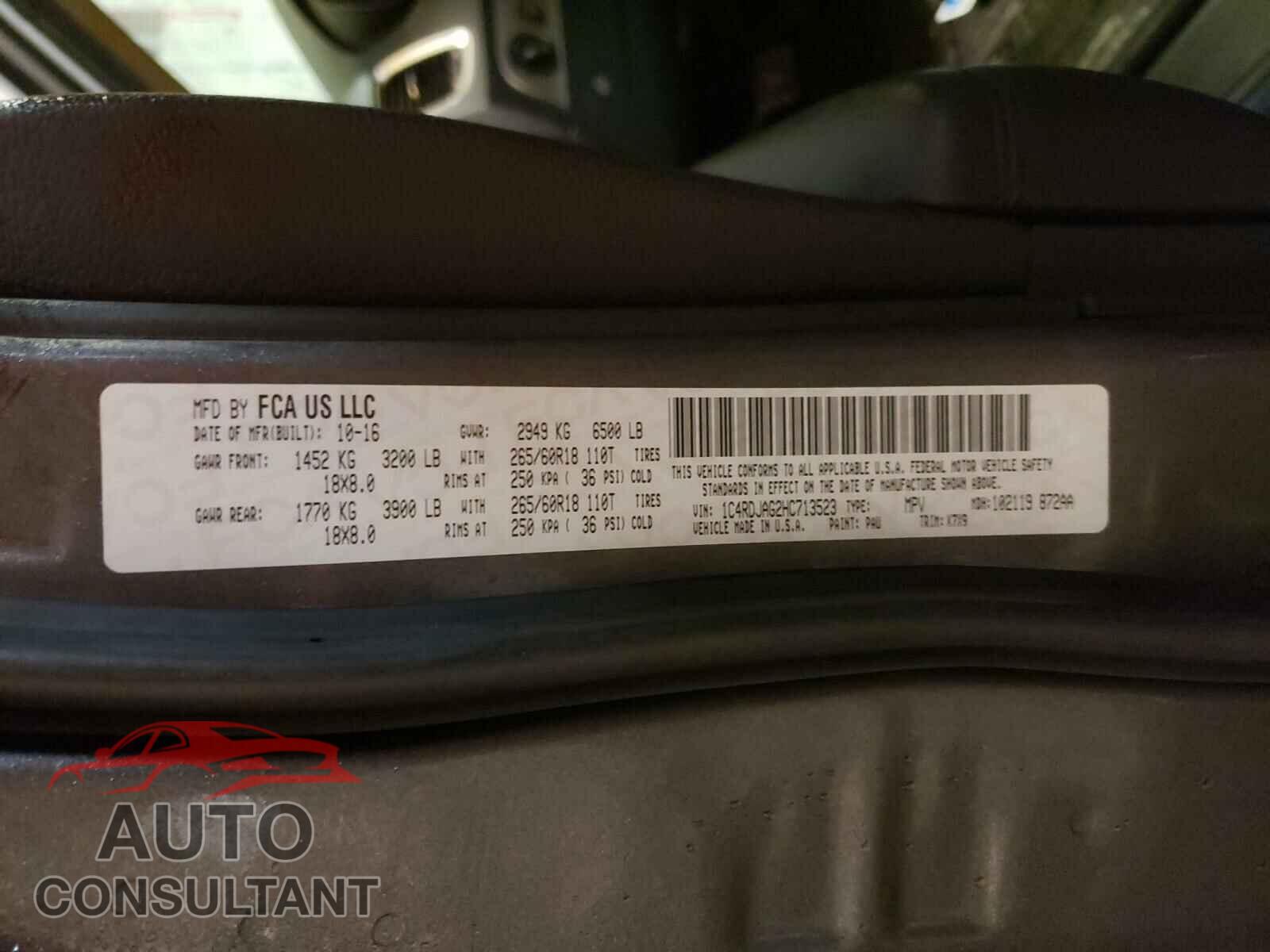 DODGE DURANGO 2017 - 1C4RDJAG2HC713523